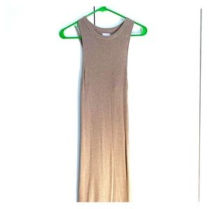 Beige Knit Asymmetric Bodycon Midi Dress